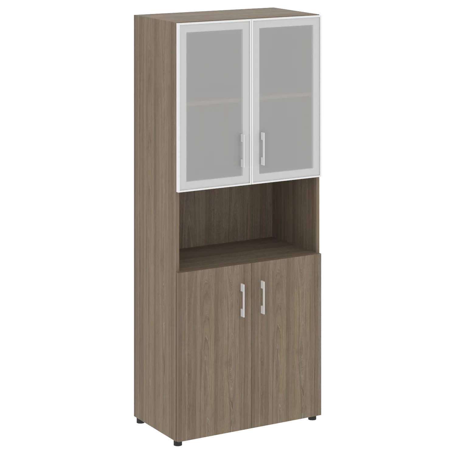 Шкаф высокий широкий (2 низких фасада ЛДСП + 2 низких фасада стекло в раме) Yalta LT.ST-1.4 R вяз благородный